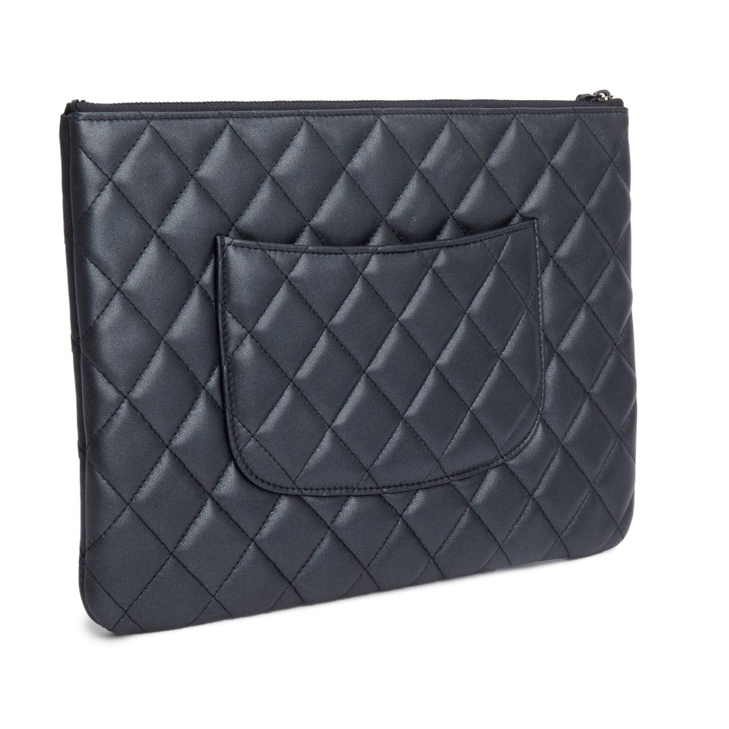 Chanel Black Quilted Lambskin Leather Medium O-Case Clutch