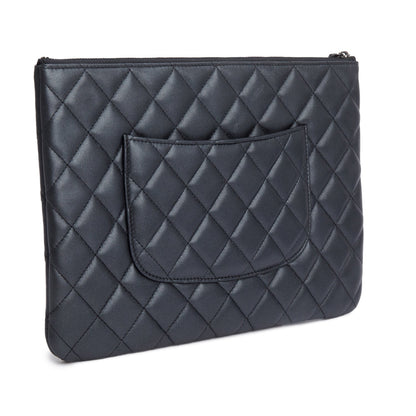 Chanel Black Quilted Lambskin Leather Medium O-Case Clutch