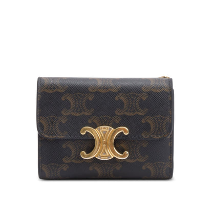 Celine 2023 Brown Triomphe Canvas Compact Wallet