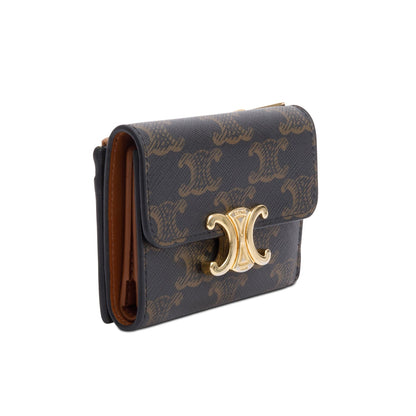 Celine 2023 Brown Triomphe Canvas Compact Wallet