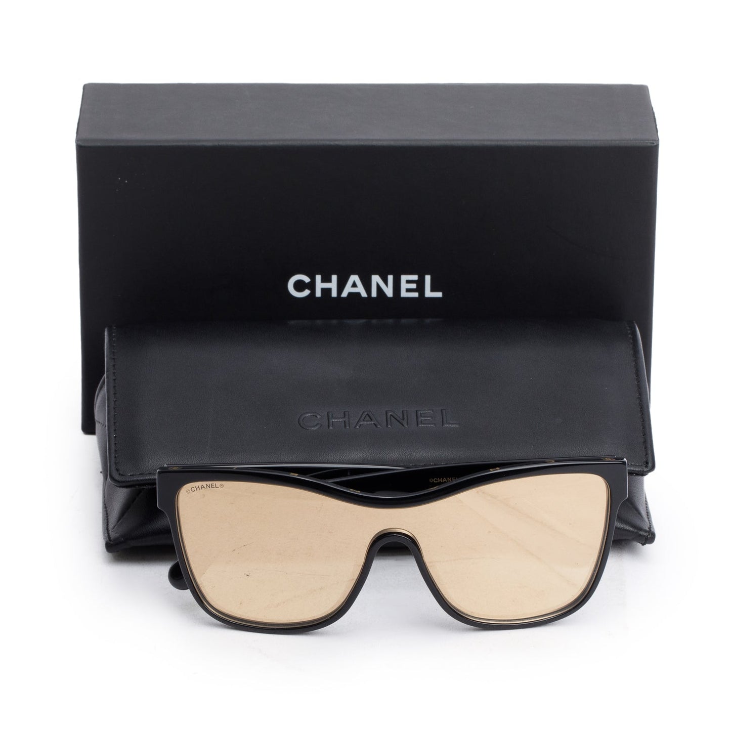 Chanel 5418-A Black Acetate CC Logo Shield Sunglasses