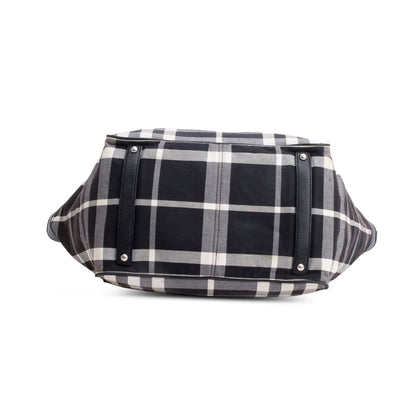 Burberry Black & White Beat Check Canvas Leather Trimmed Beach Tote Bag