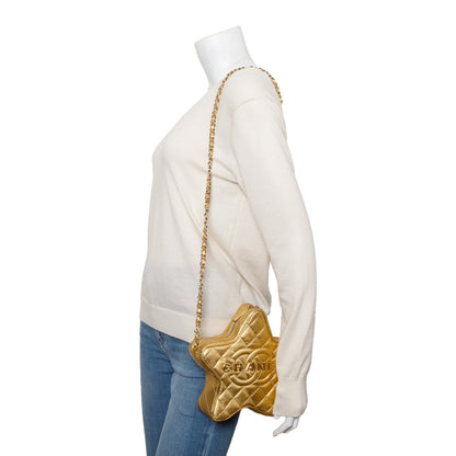 Chanel 2024 Metallic Gold Leather Walk Of Fame Star Crossbody Bag
