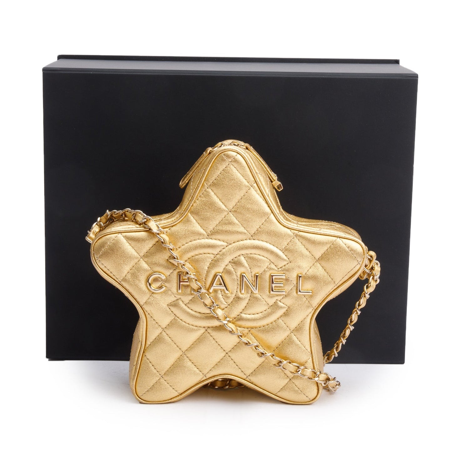 Chanel 2024 Metallic Gold Leather Walk Of Fame Star Crossbody Bag