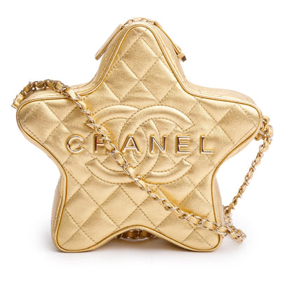 Chanel 2024 Metallic Gold Leather Walk Of Fame Star Crossbody Bag