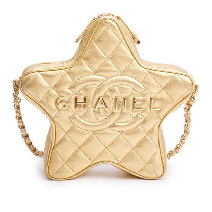 Chanel 2024 Metallic Gold Leather Walk Of Fame Star Crossbody Bag