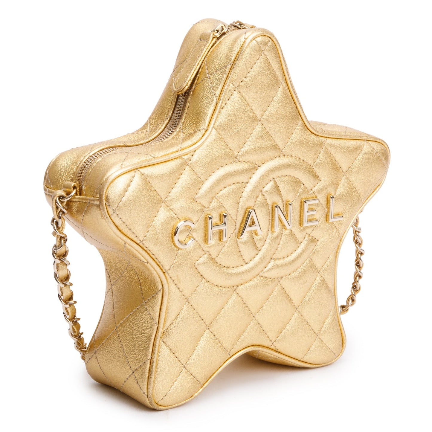 Chanel 2024 Metallic Gold Leather Walk Of Fame Star Crossbody Bag