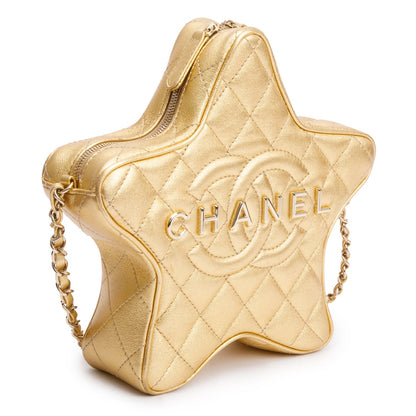 Chanel 2024 Metallic Gold Leather Walk Of Fame Star Crossbody Bag