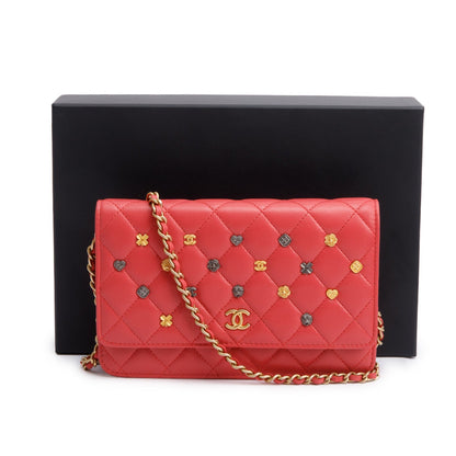 Chanel Pink Quilted Lambskin Leather 18k Lucky Charms Wallet on Chain