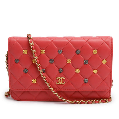 Chanel Pink Quilted Lambskin Leather 18k Lucky Charms Wallet on Chain