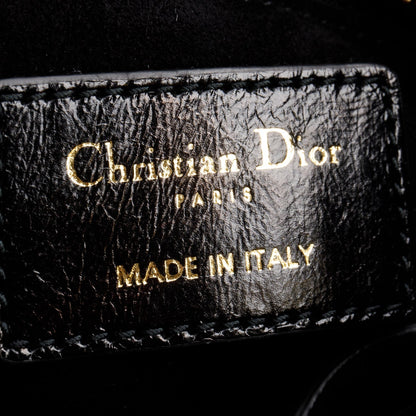 Christian Dior Black Cannage Crinkled Patent Leather Small Lucky Badges Lady Dior Bag