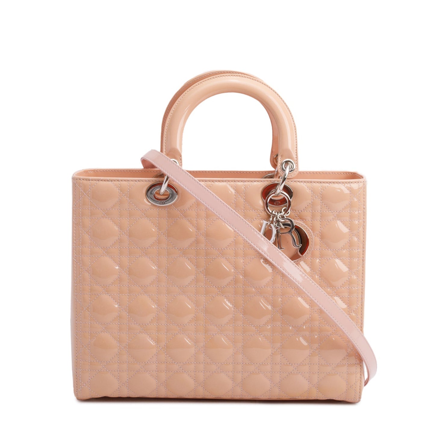 Christian Dior Beige Cannage Patent Leather Large Lady Dior Bag
