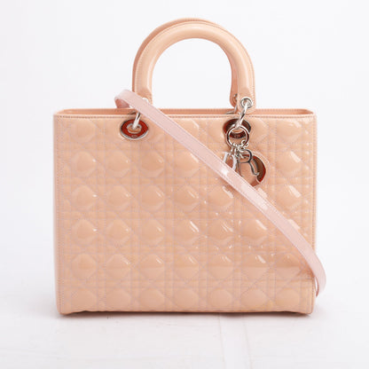 Christian Dior Beige Cannage Patent Leather Large Lady Dior Bag