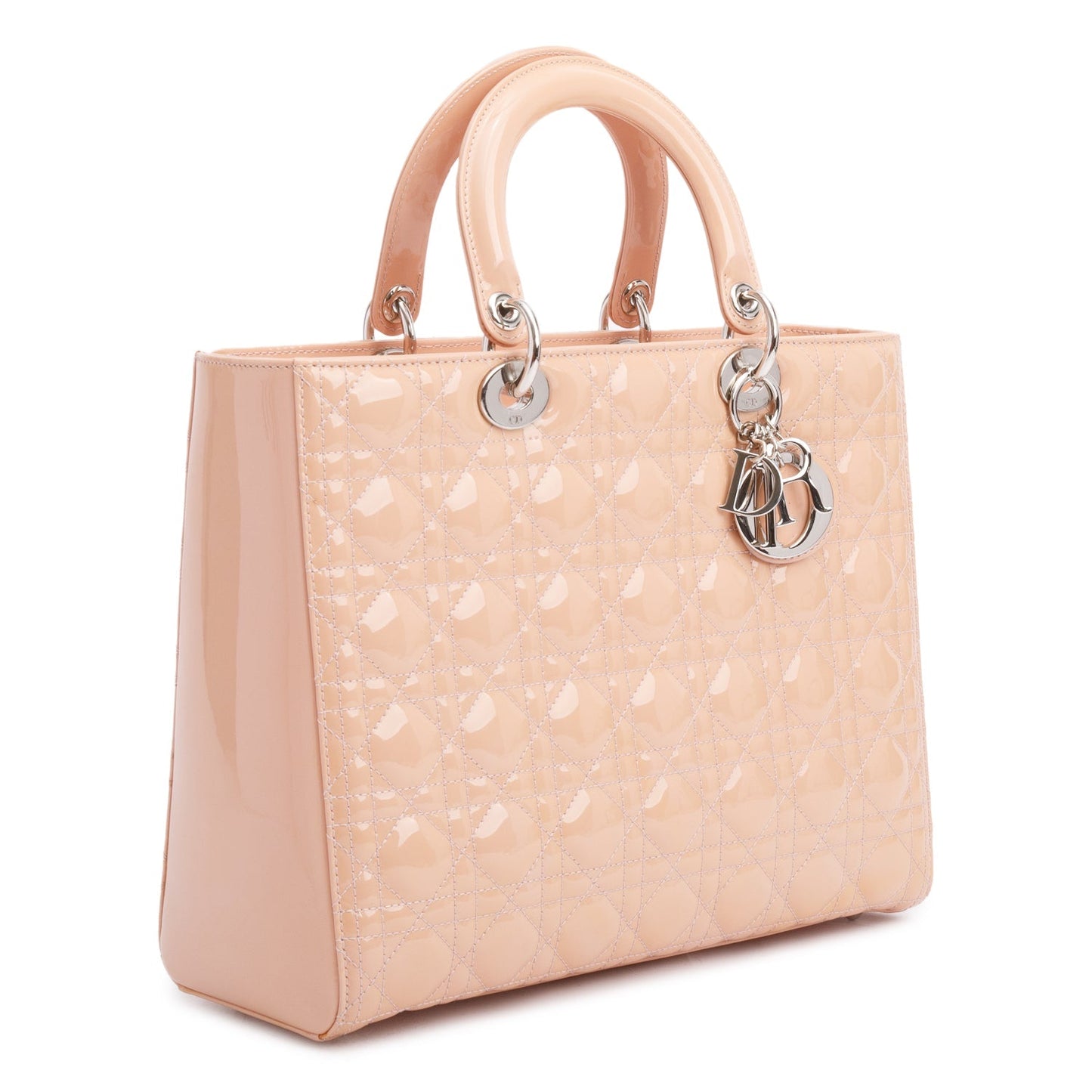 Christian Dior Beige Cannage Patent Leather Large Lady Dior Bag