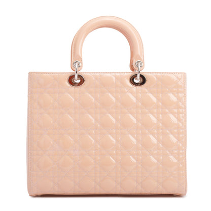 Christian Dior Beige Cannage Patent Leather Large Lady Dior Bag
