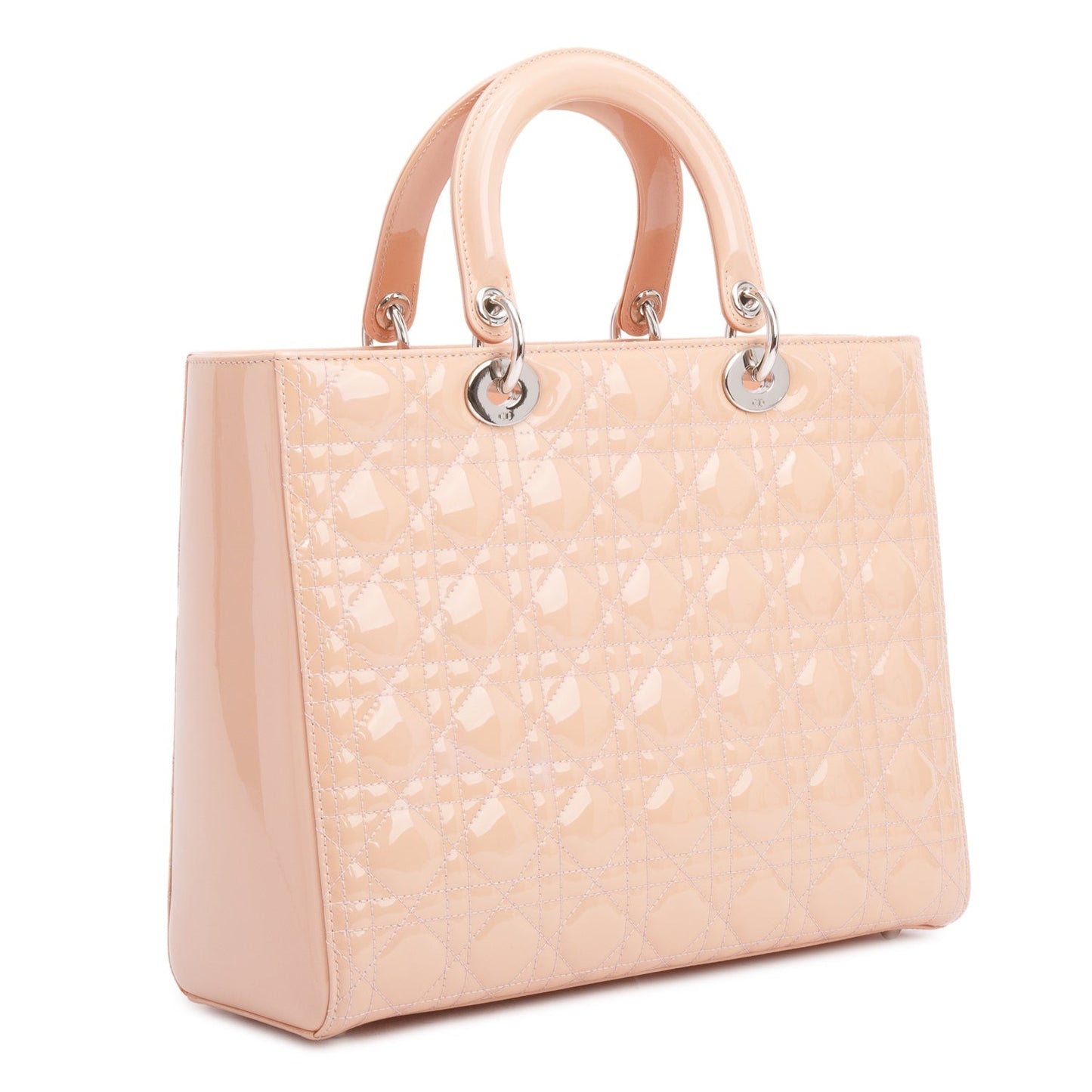 Christian Dior Beige Cannage Patent Leather Large Lady Dior Bag