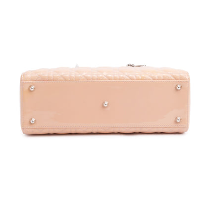 Christian Dior Beige Cannage Patent Leather Large Lady Dior Bag