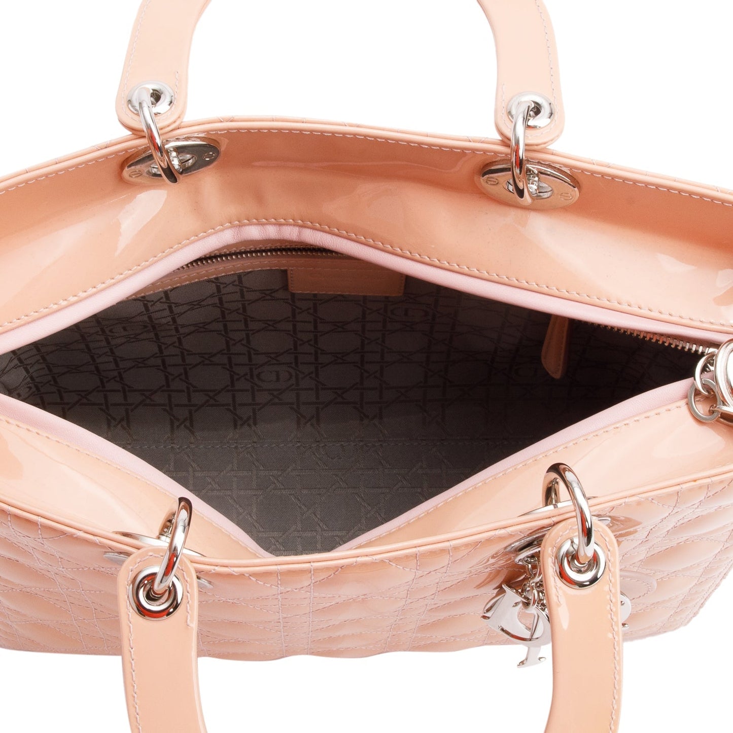 Christian Dior Beige Cannage Patent Leather Large Lady Dior Bag