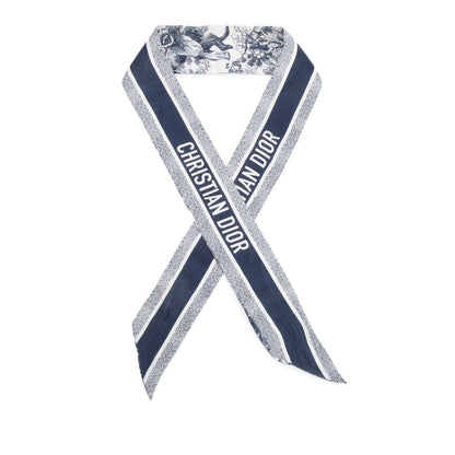 Christian Dior White and Navy Toile De Jouy Sauvage Mitzah Silk Twilly