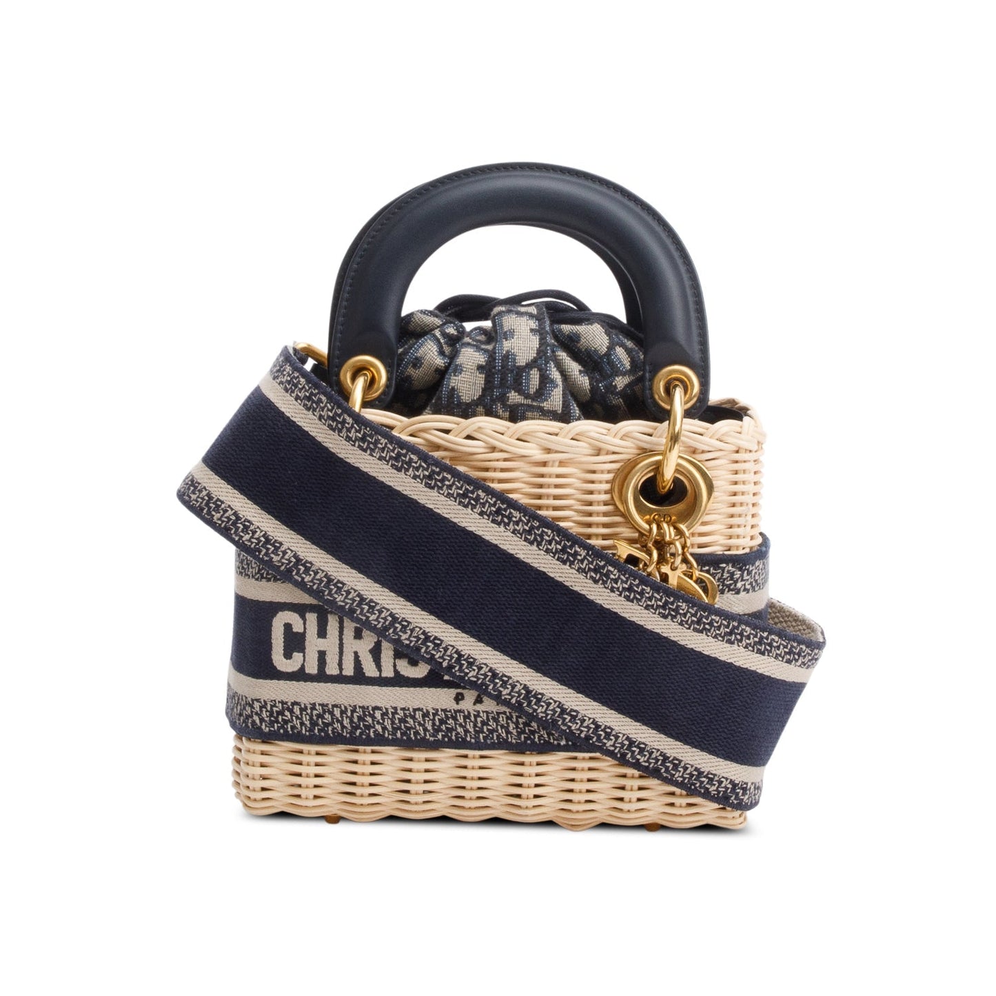 Christian Dior 2022 Wicker Navy Oblique Mini Lady Dior Bag