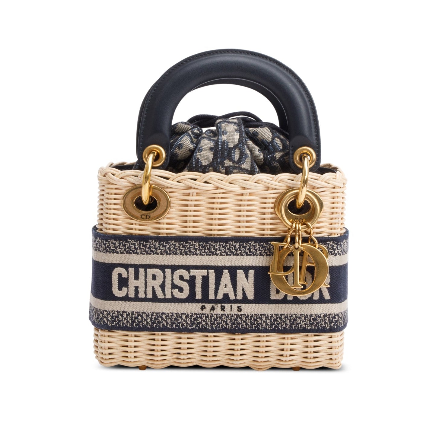 Christian Dior 2022 Wicker Navy Oblique Mini Lady Dior Bag