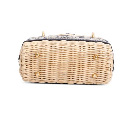 Christian Dior 2022 Wicker Navy Oblique Mini Lady Dior Bag