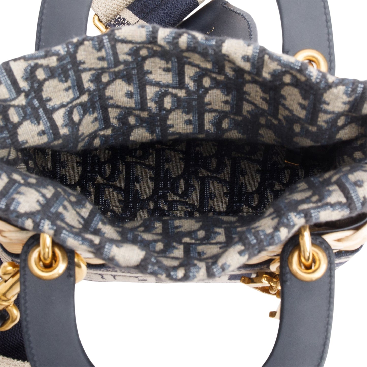 Christian Dior 2022 Wicker Navy Oblique Mini Lady Dior Bag