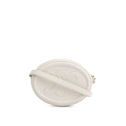 Celine 2021 White Smooth Calfskin Leather Mini Cuir Triomphe Oval Crossbody Bag