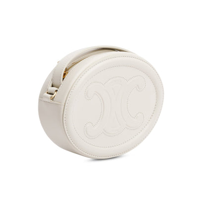 Celine 2021 White Smooth Calfskin Leather Mini Cuir Triomphe Oval Crossbody Bag