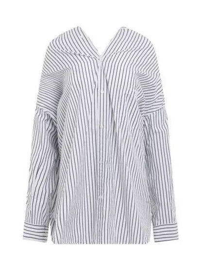 Luxury Balenciaga Trending 2025 Knotted Poplin Oversized Long Sleeve Shirt White Blue