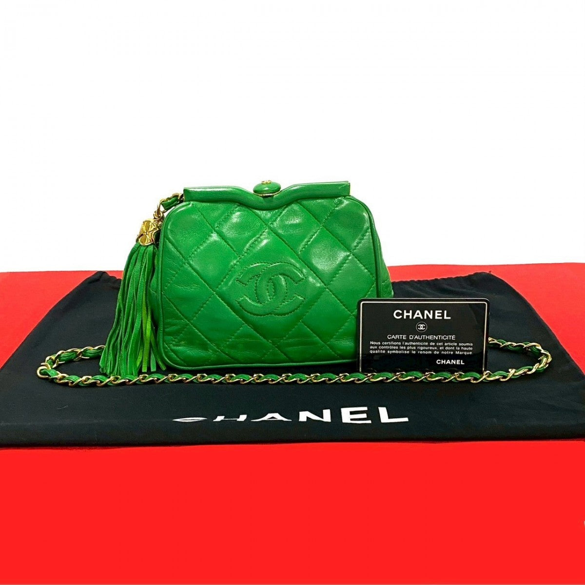 CHANEL Shoulder Bag lambskin green COCO Mark Women