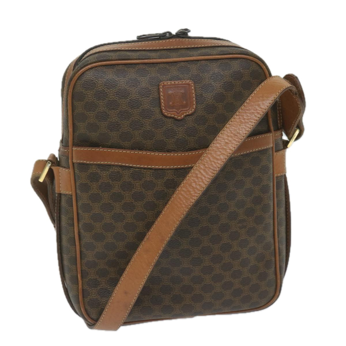 Luxury CELINE Macadam Canvas Shoulder Bag PVC Leather Brown  62822