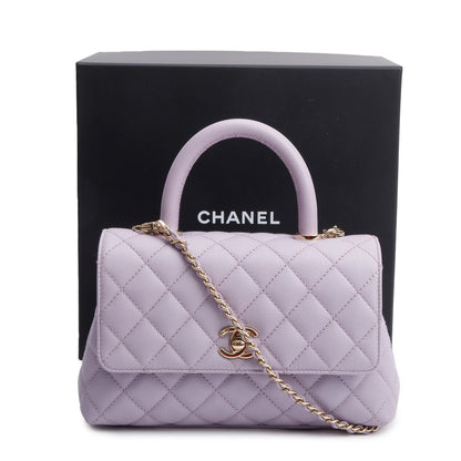 Chanel Purple Quilted Caviar Leather Small Coco Handle Bag