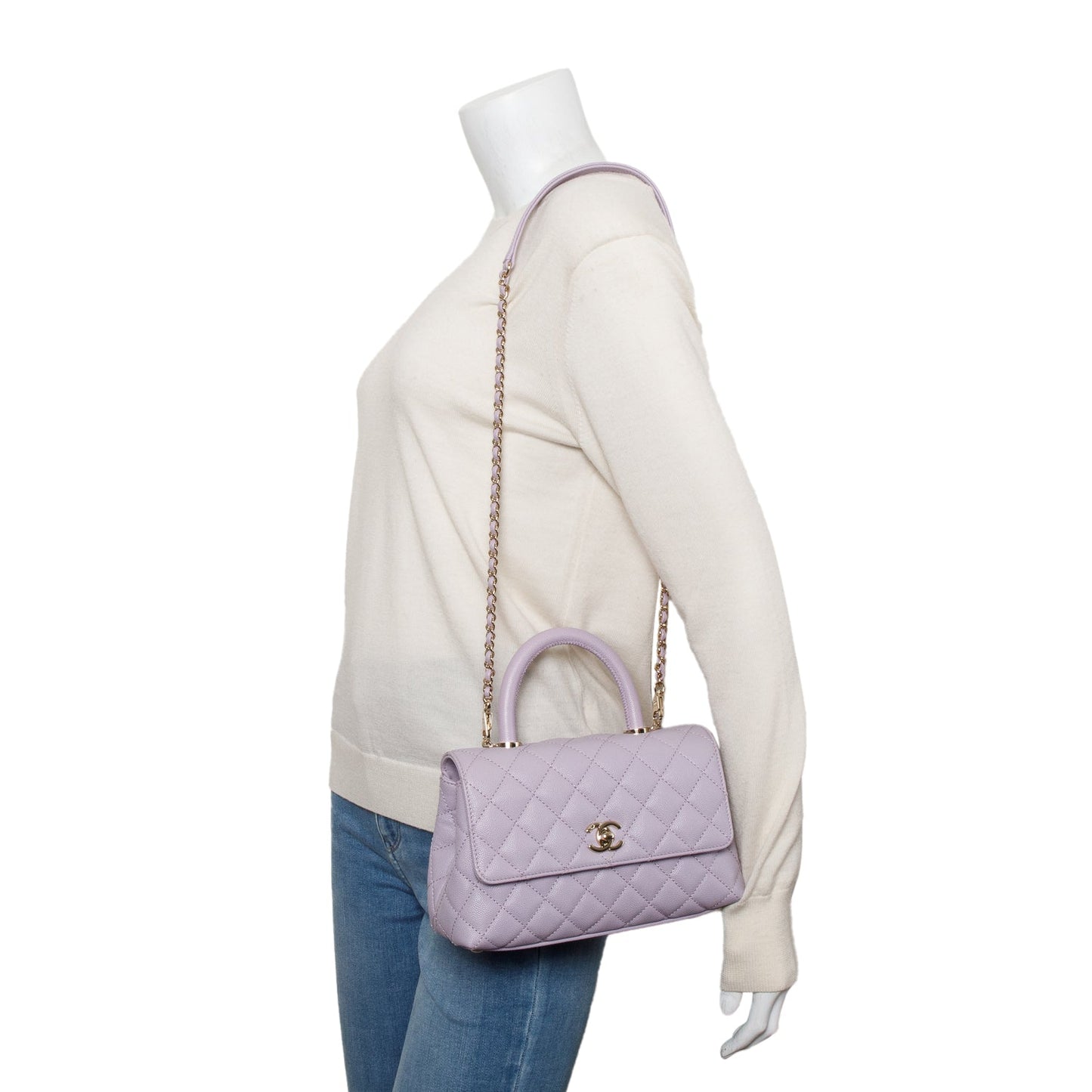 Chanel Purple Quilted Caviar Leather Small Coco Handle Bag