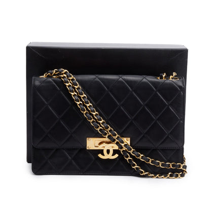 Chanel Beige Lambskin Leather Large Golden Class Flap Bag