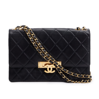 Chanel Beige Lambskin Leather Large Golden Class Flap Bag