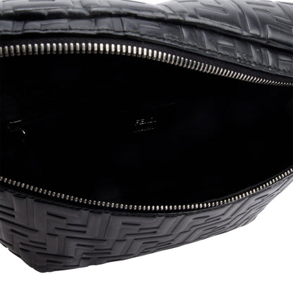 Fendi Black Calfskin Leather Embossed FF Belt Bag