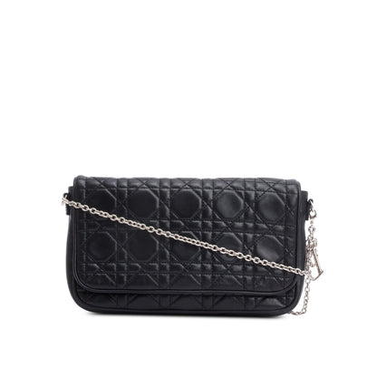 Christian Dior Black Cannage Lambskin Leather Wallet on Chain