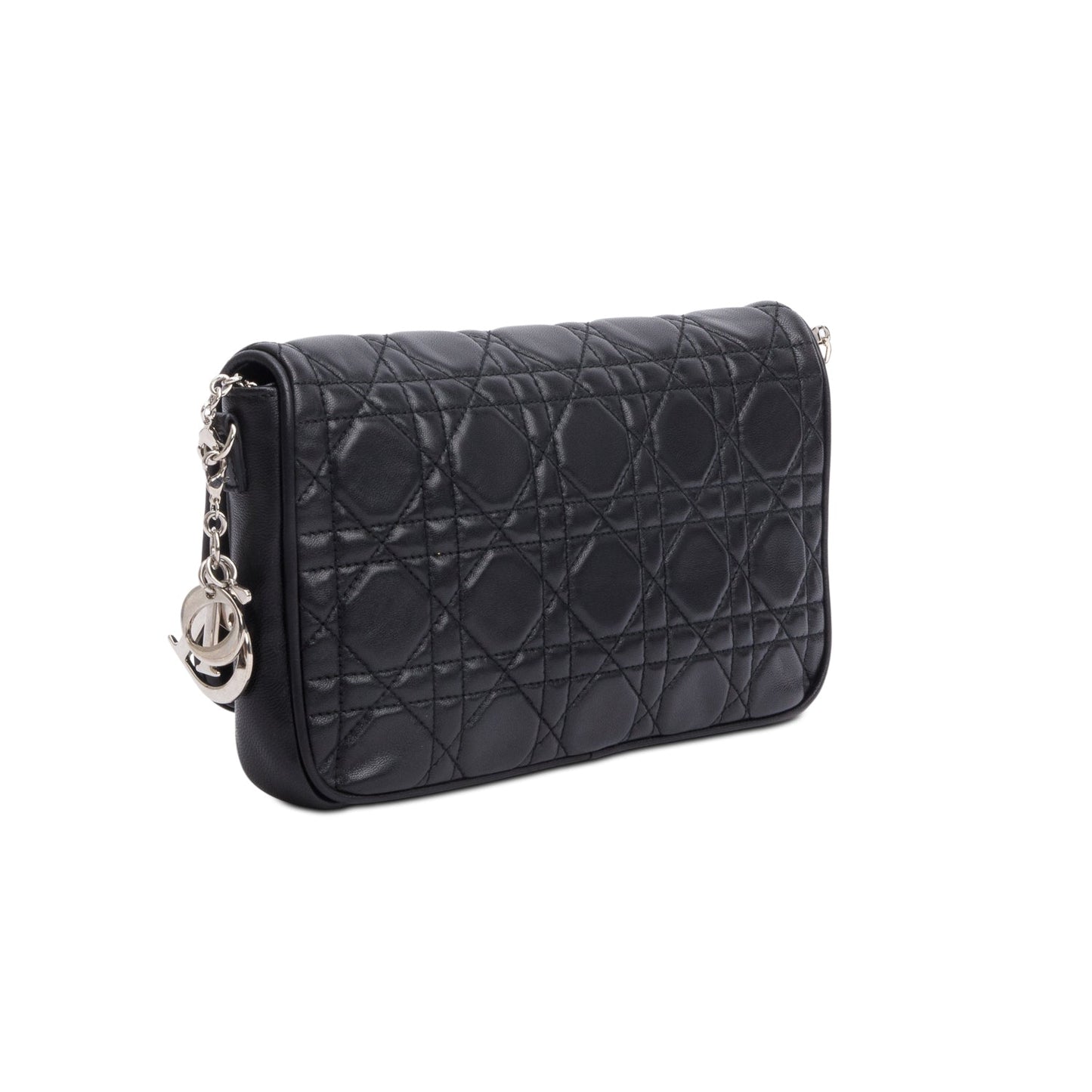 Christian Dior Black Cannage Lambskin Leather Wallet on Chain