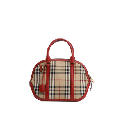 Burberry House Check Red Leather Trim Small Orchard Bowling Bag