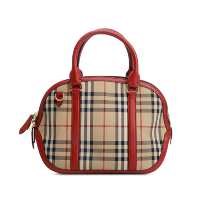 Burberry House Check Red Leather Trim Small Orchard Bowling Bag