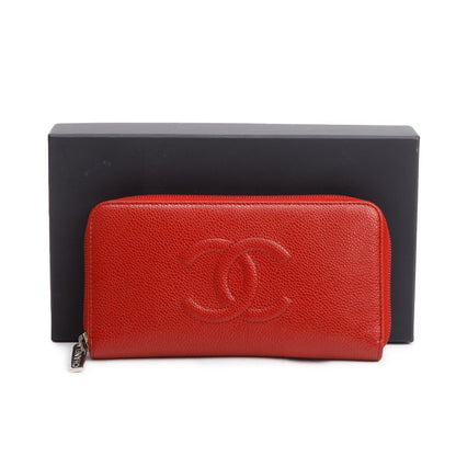 Chanel Red Caviar Leather Timeless CC Continental Zip Wallet