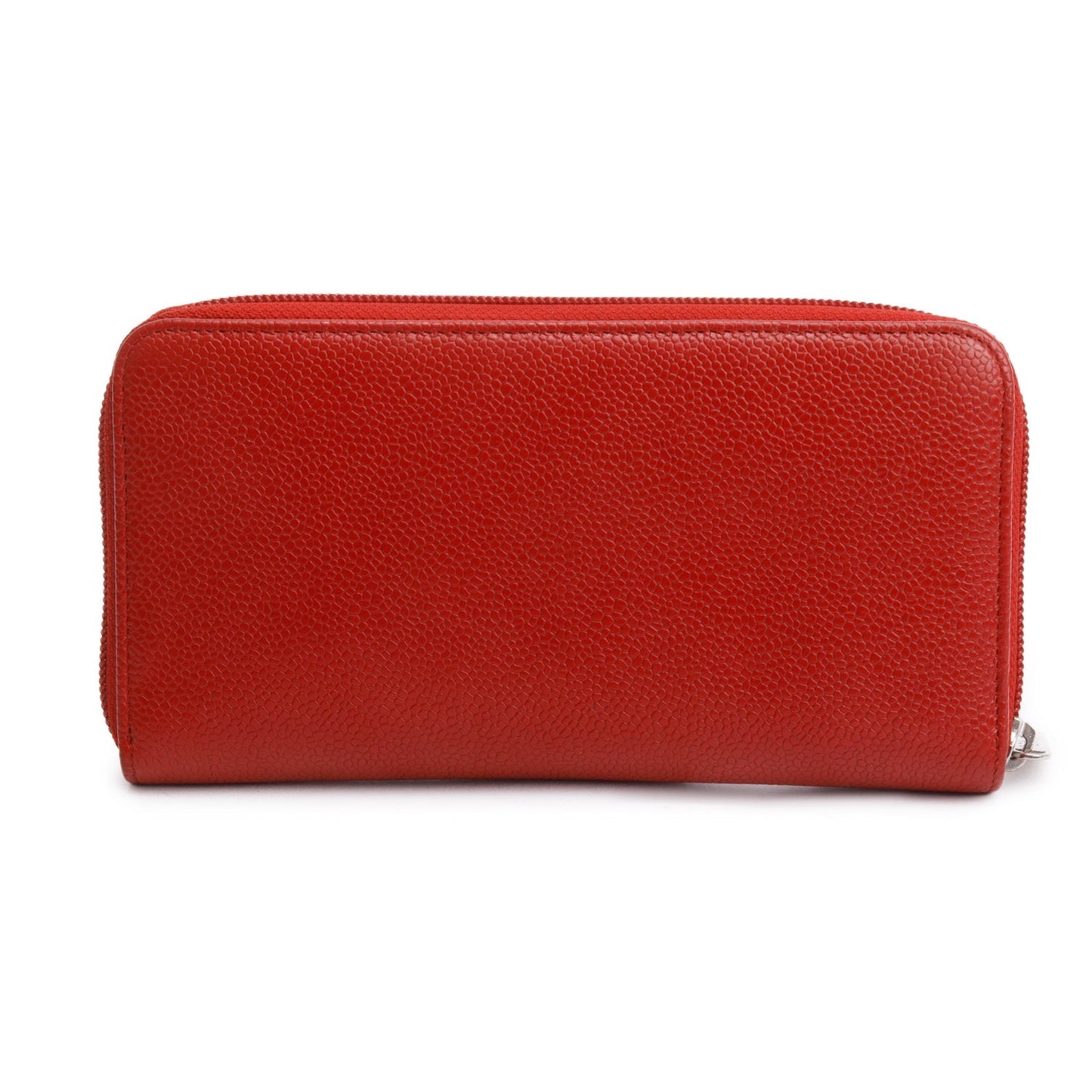 Chanel Red Caviar Leather Timeless CC Continental Zip Wallet
