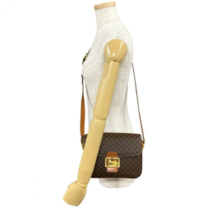 CELINE Shoulder Bag Leather, PVC Brown Macadam Blason Triomphe Pattern logo Carriage Metal Women
