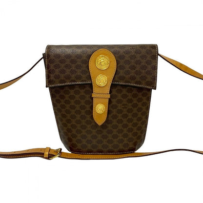 CELINE Shoulder Bag Leather, PVC Brown Macadam Blason Triomphe Pattern Medal Coin Motif Metal Women