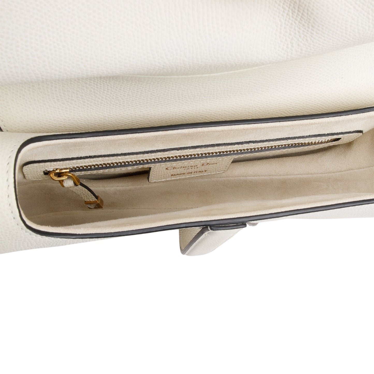 Christian Dior White Grained Calfskin Leather Medium Saddle Bag