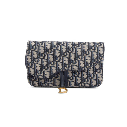 Christian Dior 2023 Oblique Jacquard Medium Saddle Pouch with Chain