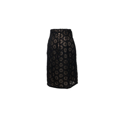 Chanel Size 34 21S Flora Lace Skirt Cotton Black