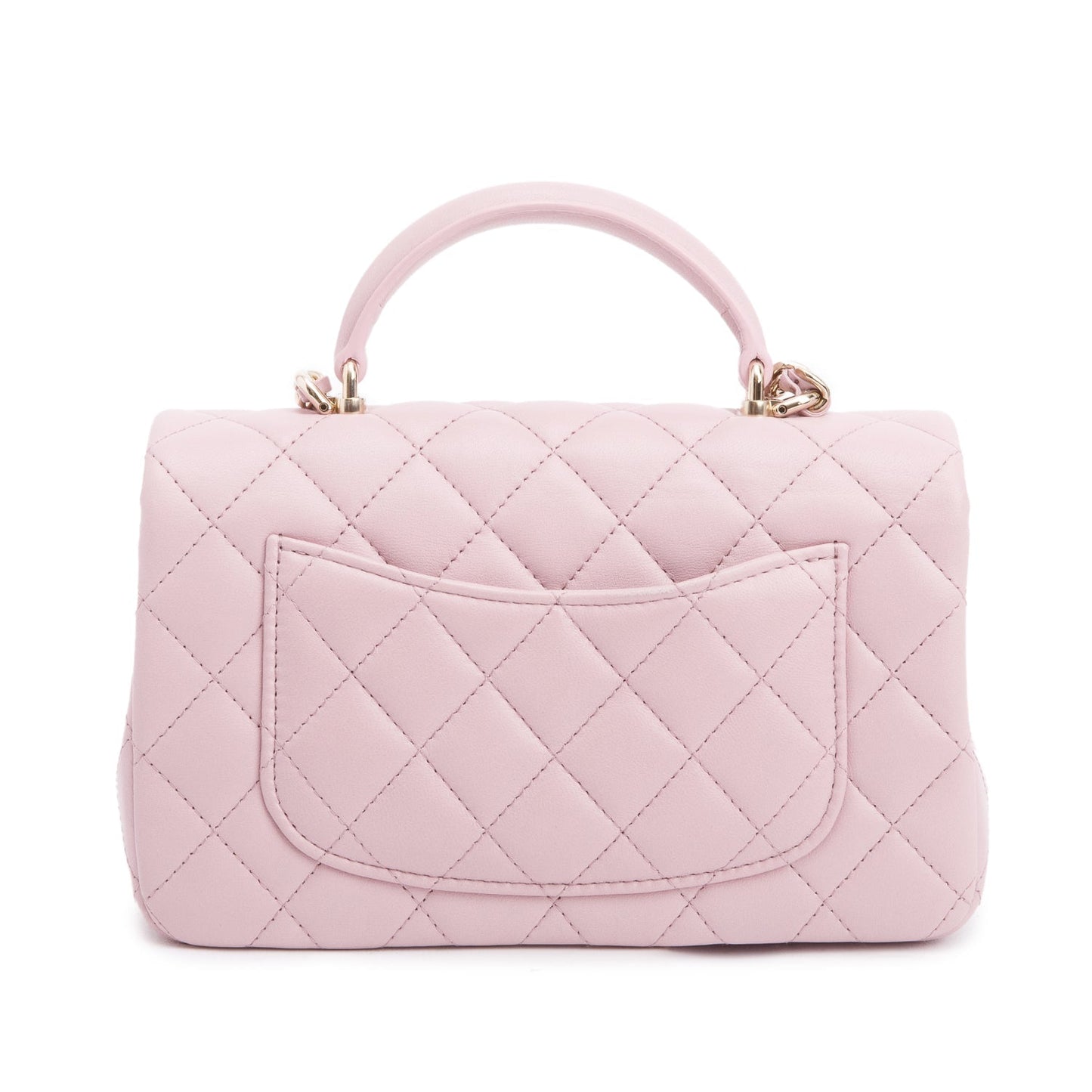 Chanel 2024 Pink Quilted Lambskin Leather Mini Top Handle Rectangular Flap Bag