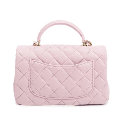 Chanel 2024 Pink Quilted Lambskin Leather Mini Top Handle Rectangular Flap Bag
